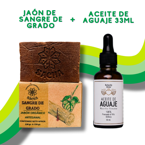 combo de jabón de sangre de grado con aceite de Aguaje
